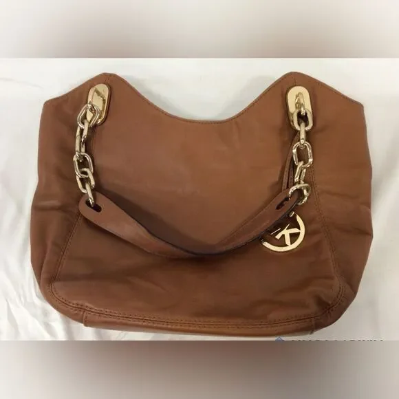 Michael Kors Tan Leather Shoulder Bag with Gold Accents - Picture 7 of 7